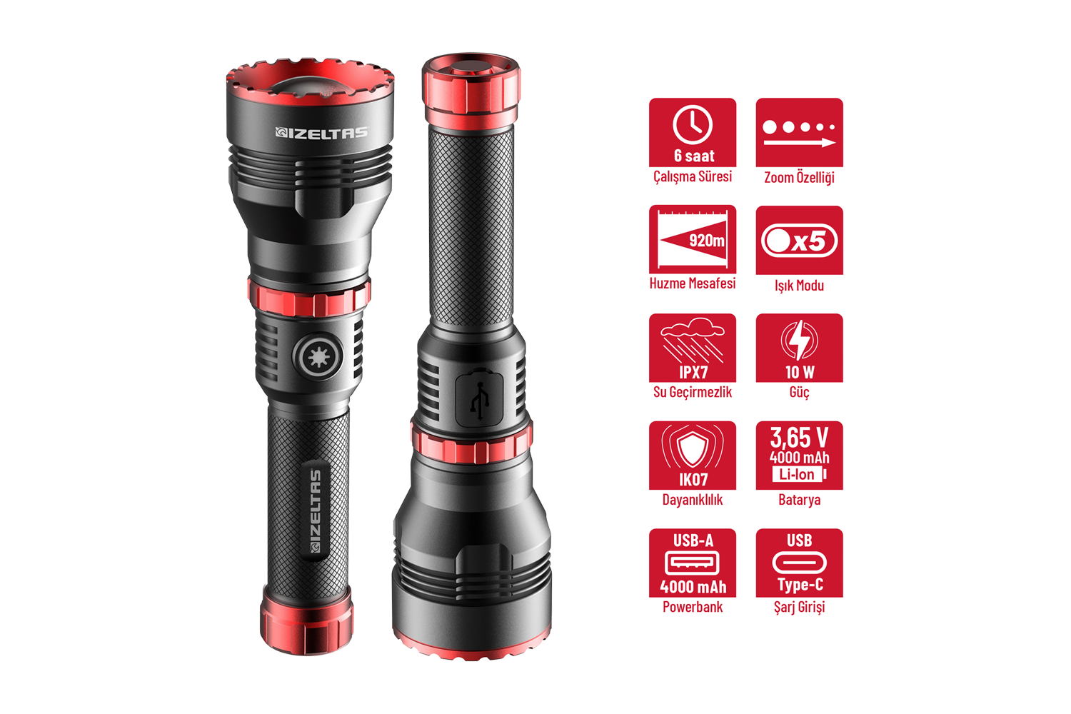 PRO 1000 LÜMEN ZOOM ÖZELLİKLİ LED EL FENERİ (KÜÇÜK BOY)